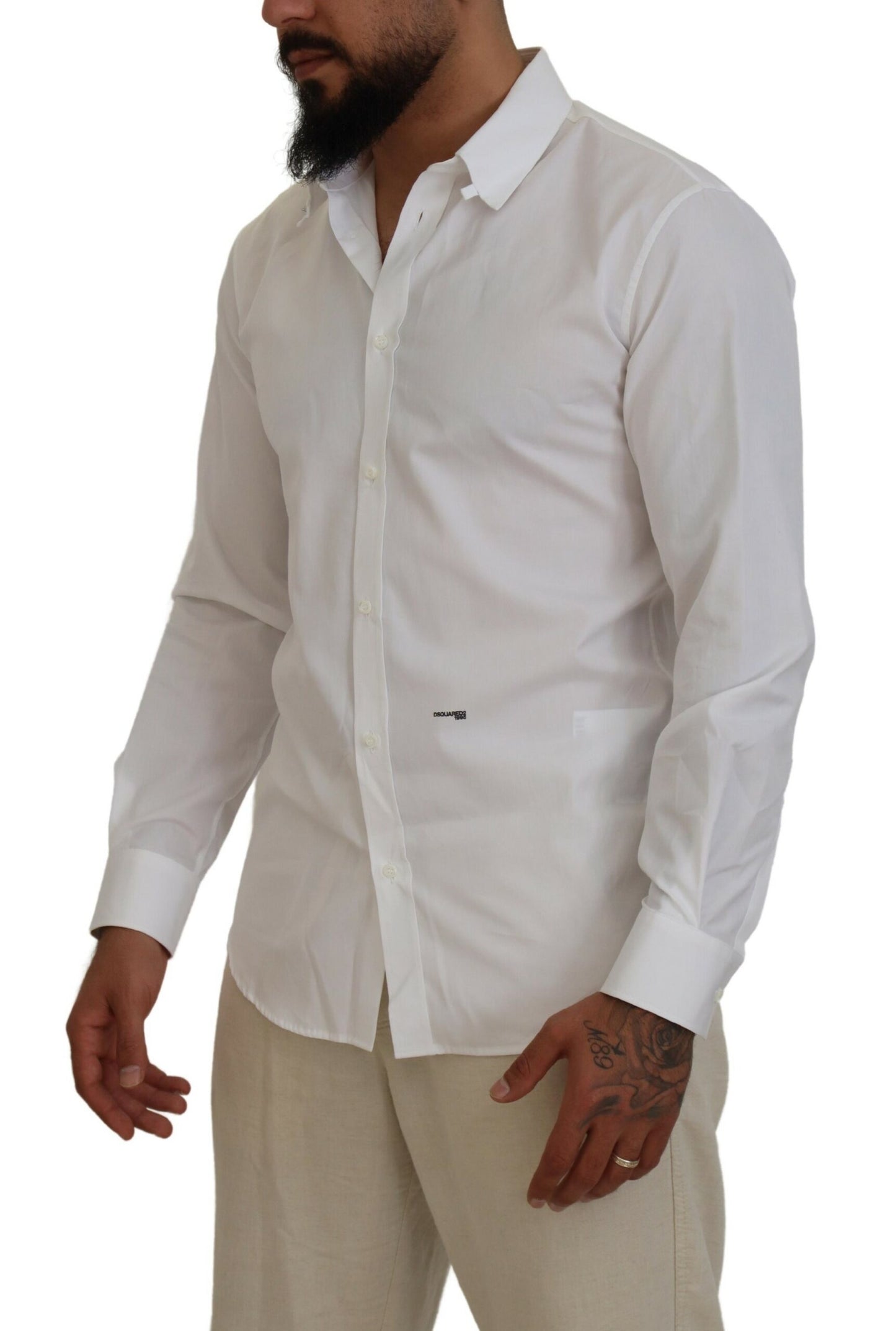 Dsquared² White Cotton Collared Long Sleeves Formal Shirt