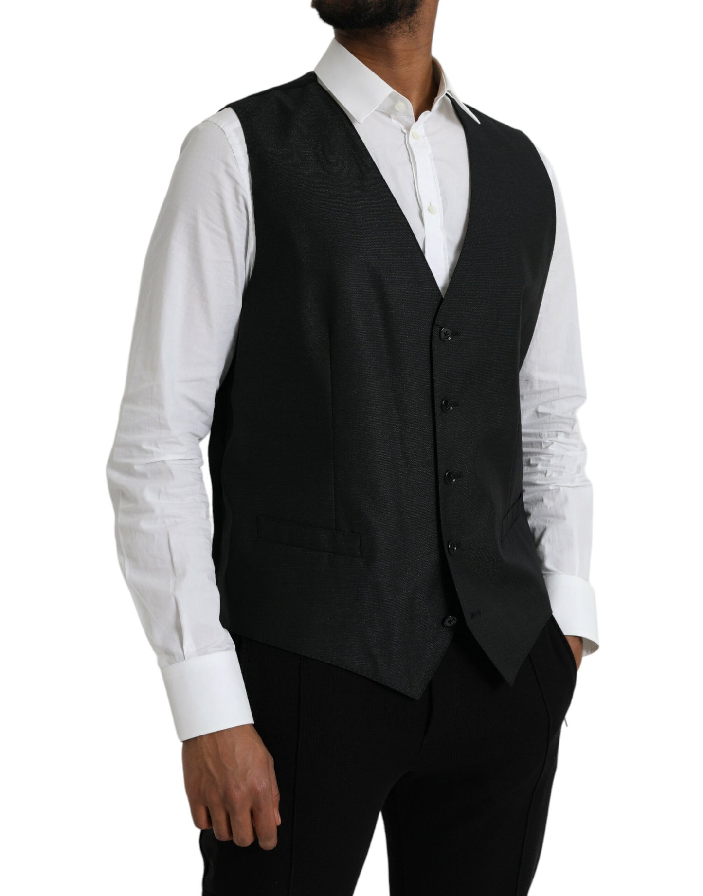 Dolce &amp; Gabbana Black Wool Waistcoat Dress Formal Vest