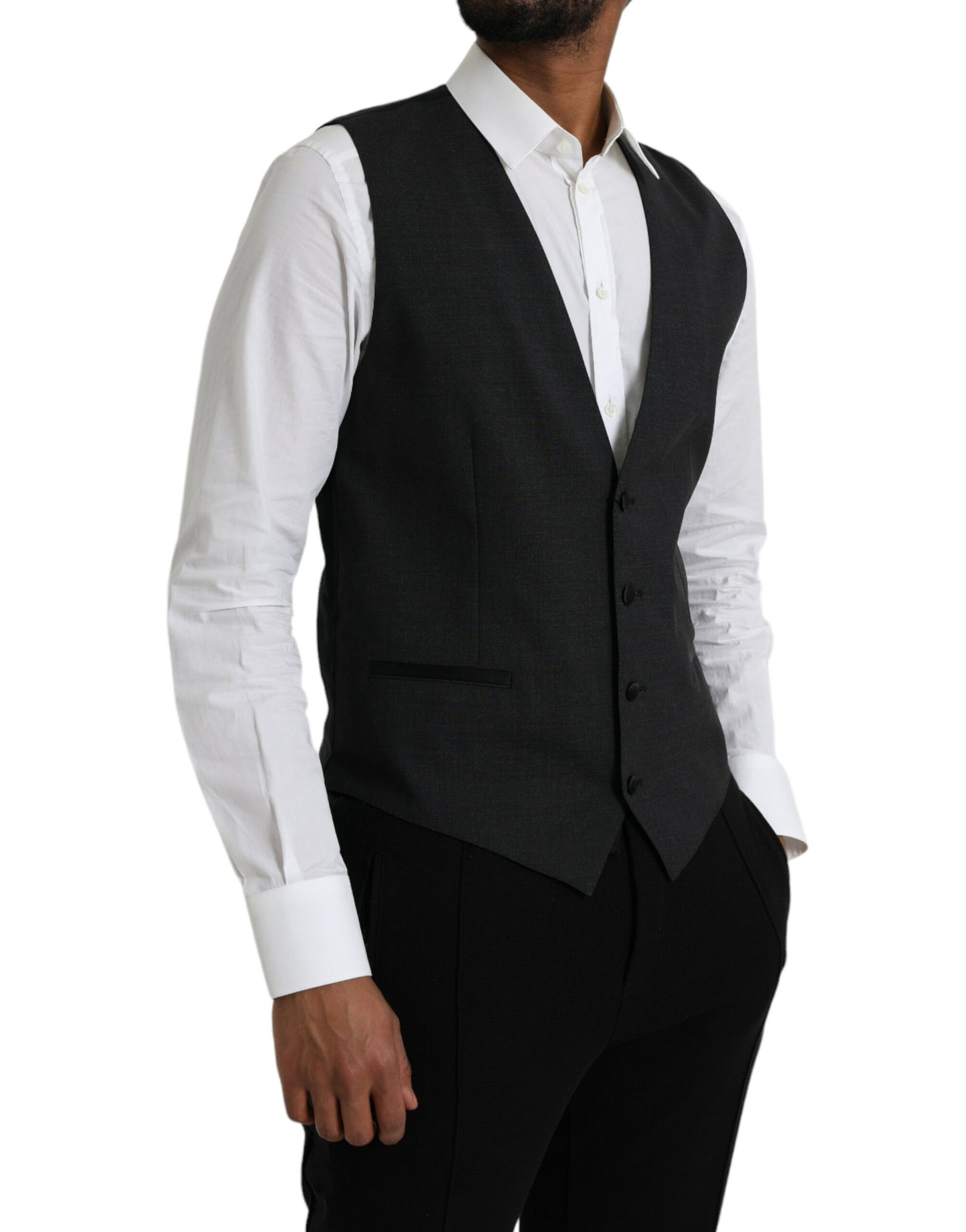 Dolce &amp; Gabbana Black Cotton Waistcoat Dress Formal Vest