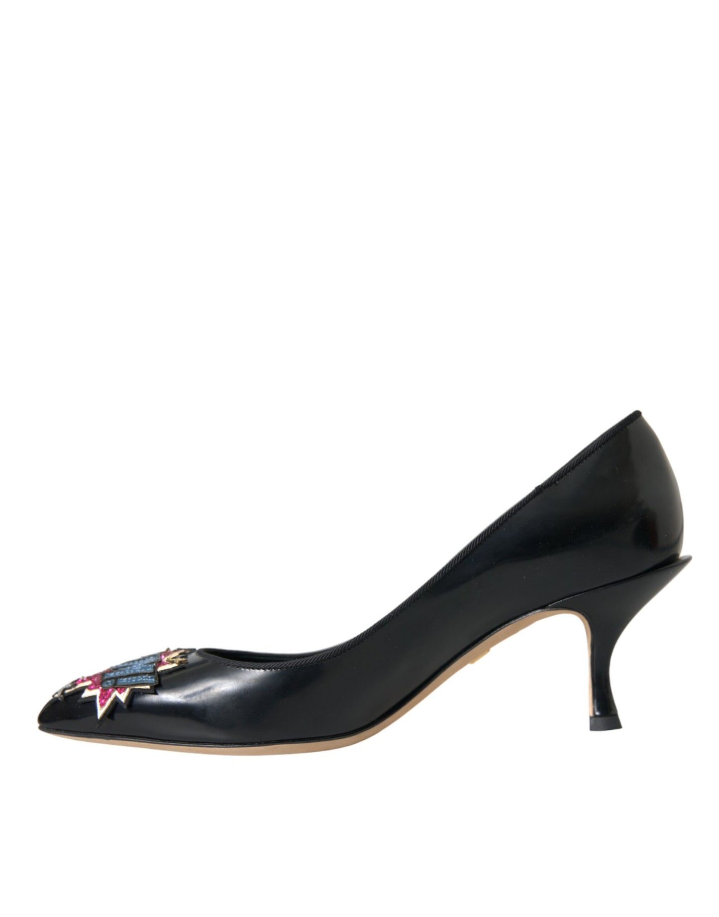 Dolce & Gabbana Black Leather BOOM Patch Heels Pumps Shoes