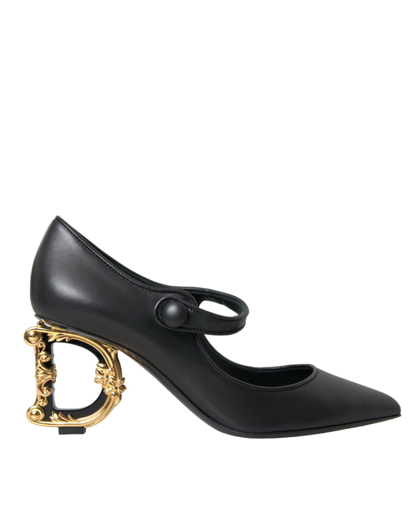 Dolce &amp; Gabbana Black Leather Logo Heels Mary Janes Pumps Shoes