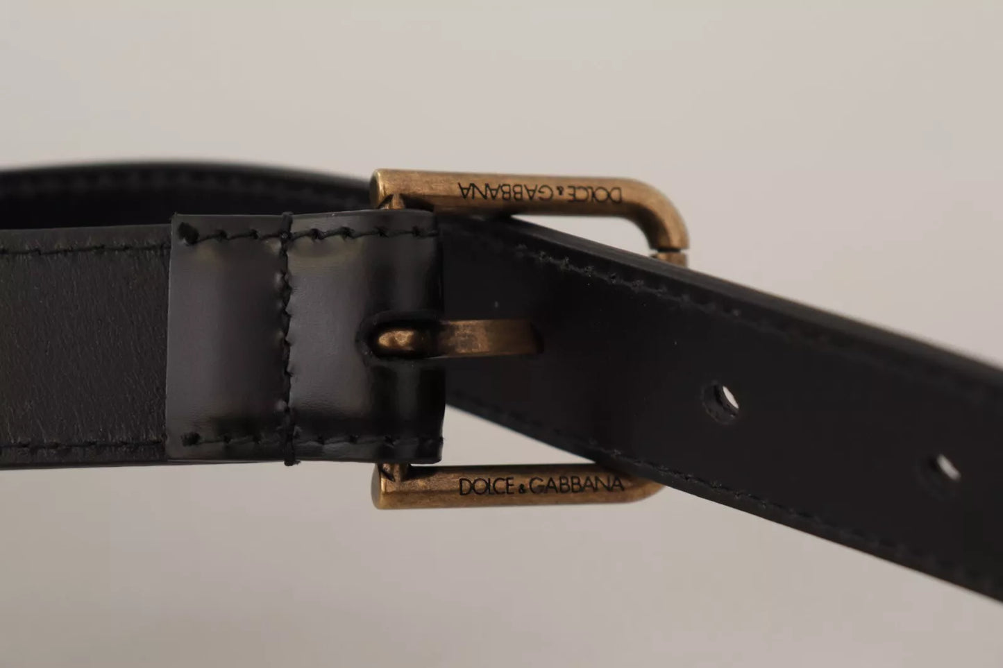 Dolce &amp; Gabbana Black Classic Calf Leather Vintage Metal Buckle Belt