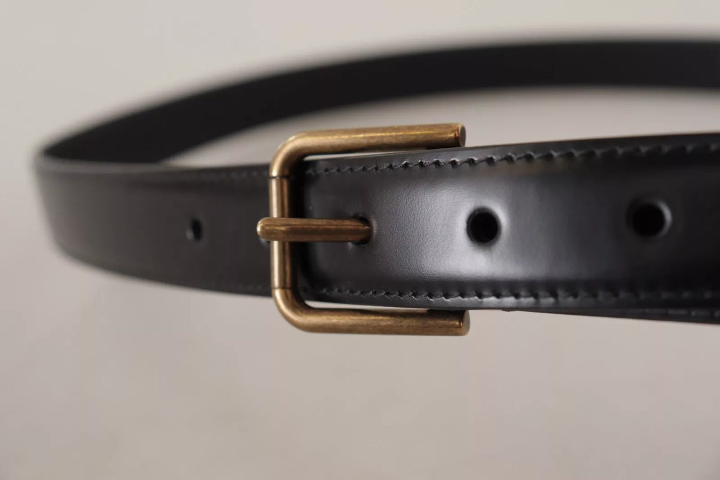 Dolce &amp; Gabbana Black Classic Calf Leather Vintage Metal Buckle Belt