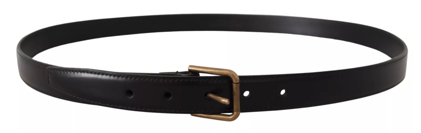 Dolce &amp; Gabbana Black Classic Calf Leather Vintage Metal Buckle Belt