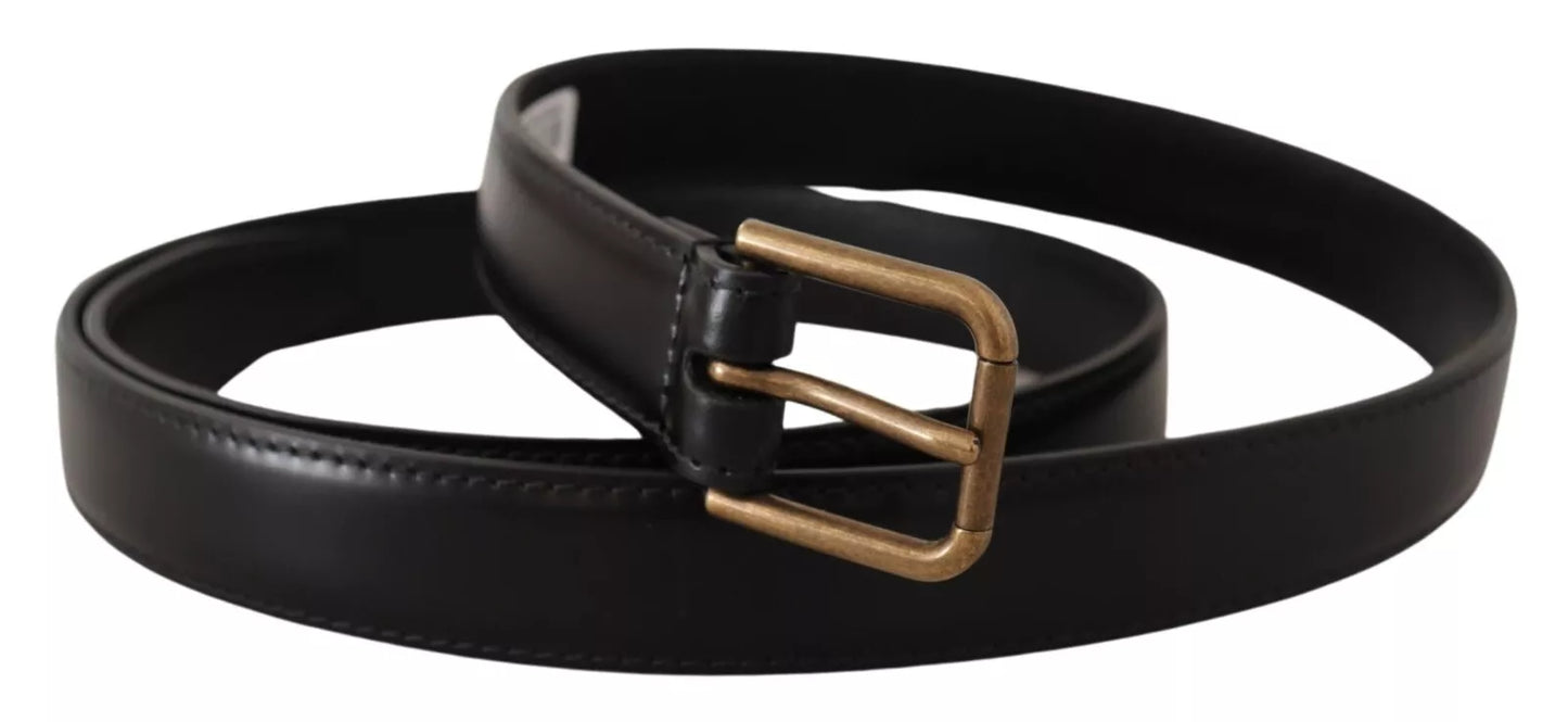 Dolce &amp; Gabbana Black Classic Calf Leather Vintage Metal Buckle Belt