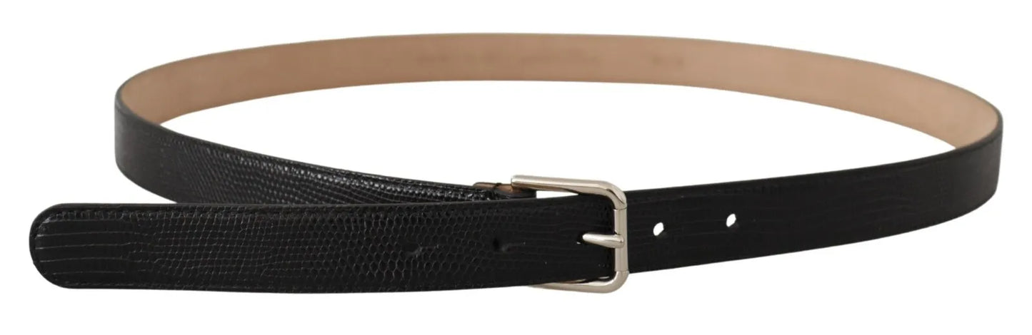 Dolce &amp; Gabbana Black Classic Leather Silver Metal Buckle Belt