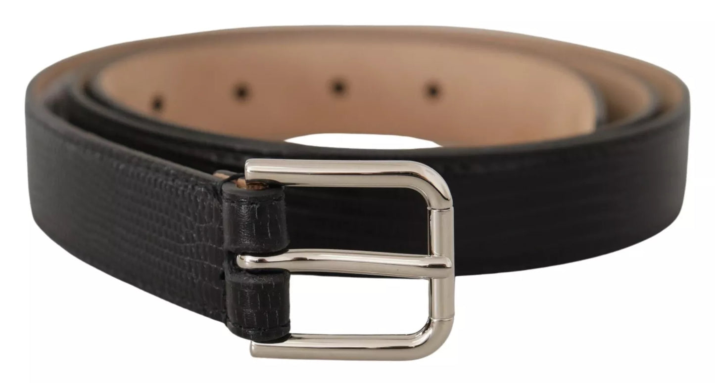 Dolce &amp; Gabbana Black Classic Leather Silver Metal Buckle Belt