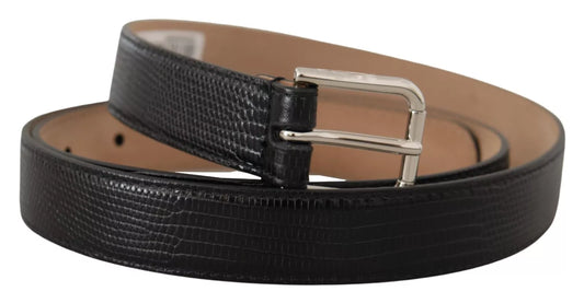 Dolce &amp; Gabbana Black Classic Leather Silver Metal Buckle Belt