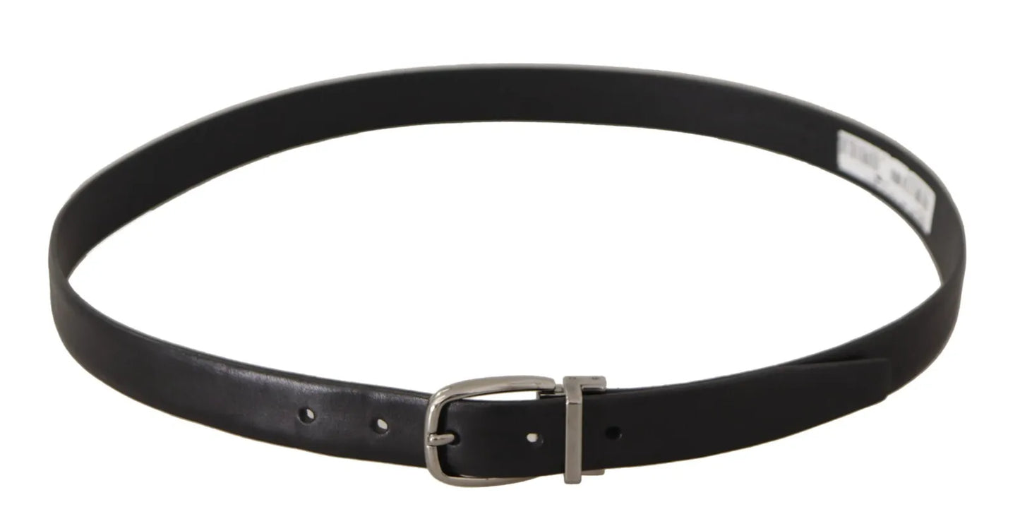 Dolce &amp; Gabbana Black Classic Leather Silver Tone Metal Buckle Belt