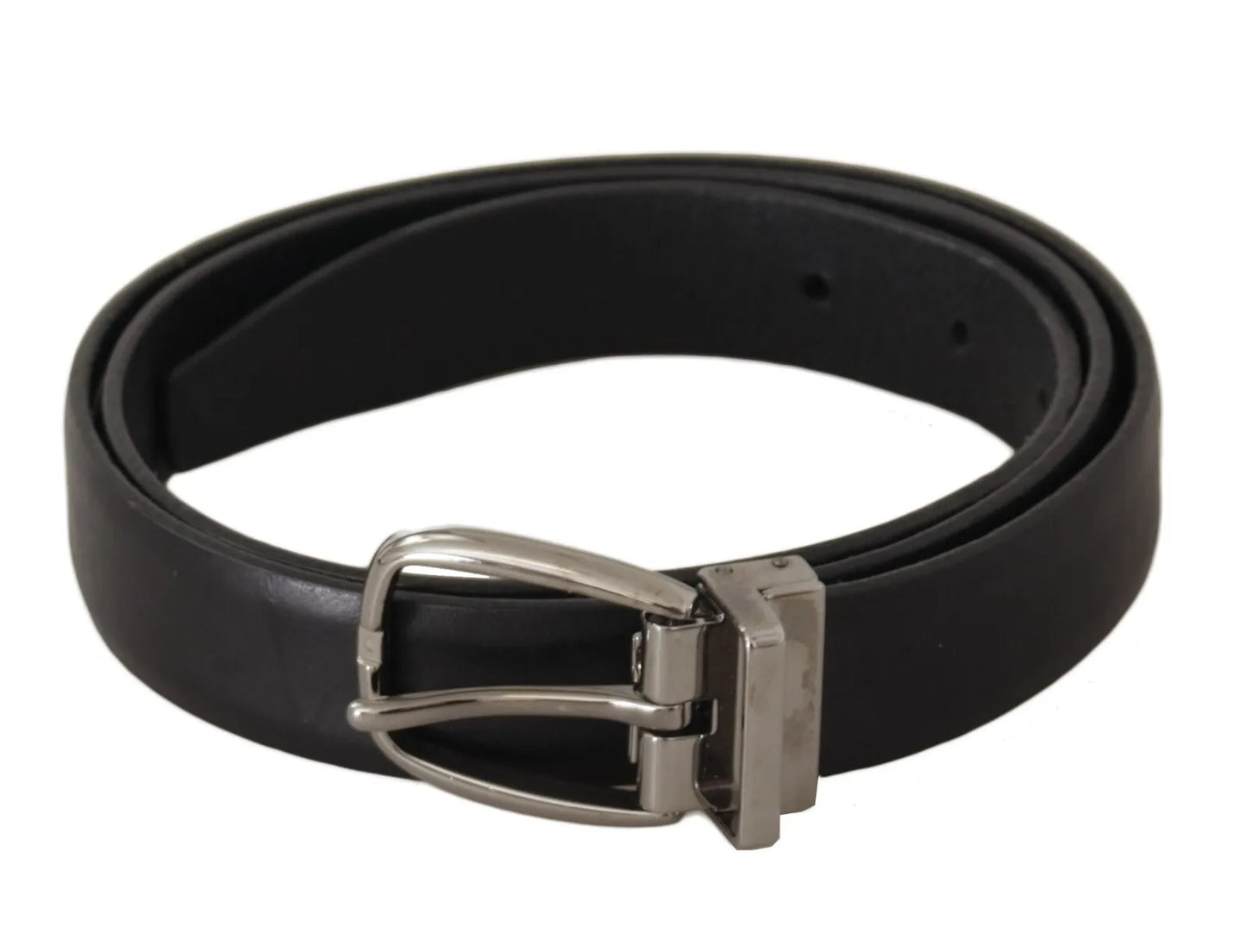 Dolce &amp; Gabbana Black Classic Leather Silver Tone Metal Buckle Belt