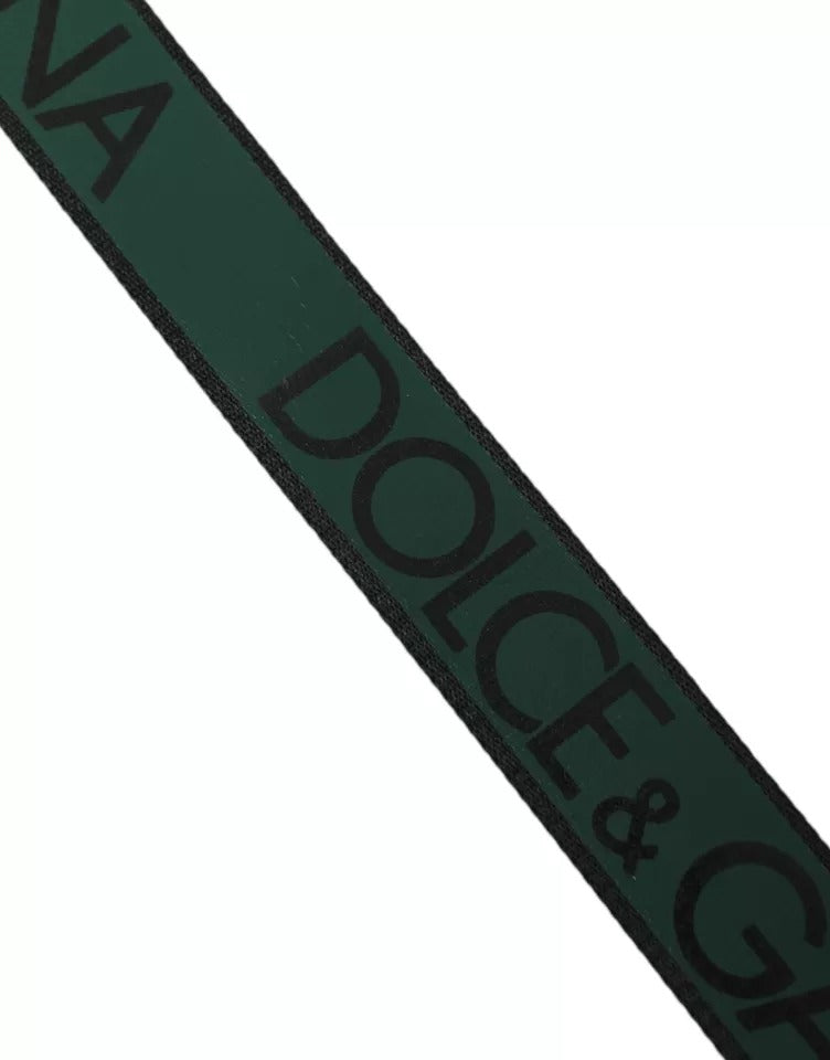 Dolce &amp; Gabbana Black Green Leather Silver Metal Buckle Belt