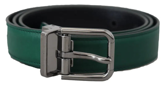 Dolce &amp; Gabbana Green Calf Leather Silver Tone Metal Buckle Belt