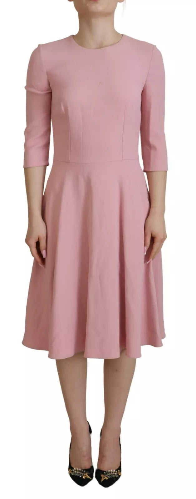 Dolce &amp; Gabbana Pink A-line Flare Viscose 3/4 Sleeves Dress