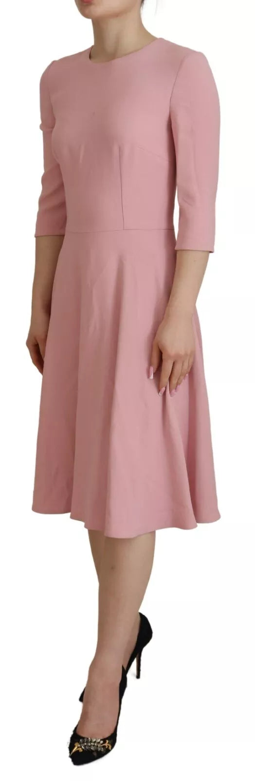 Dolce &amp; Gabbana Pink A-line Flare Viscose 3/4 Sleeves Dress