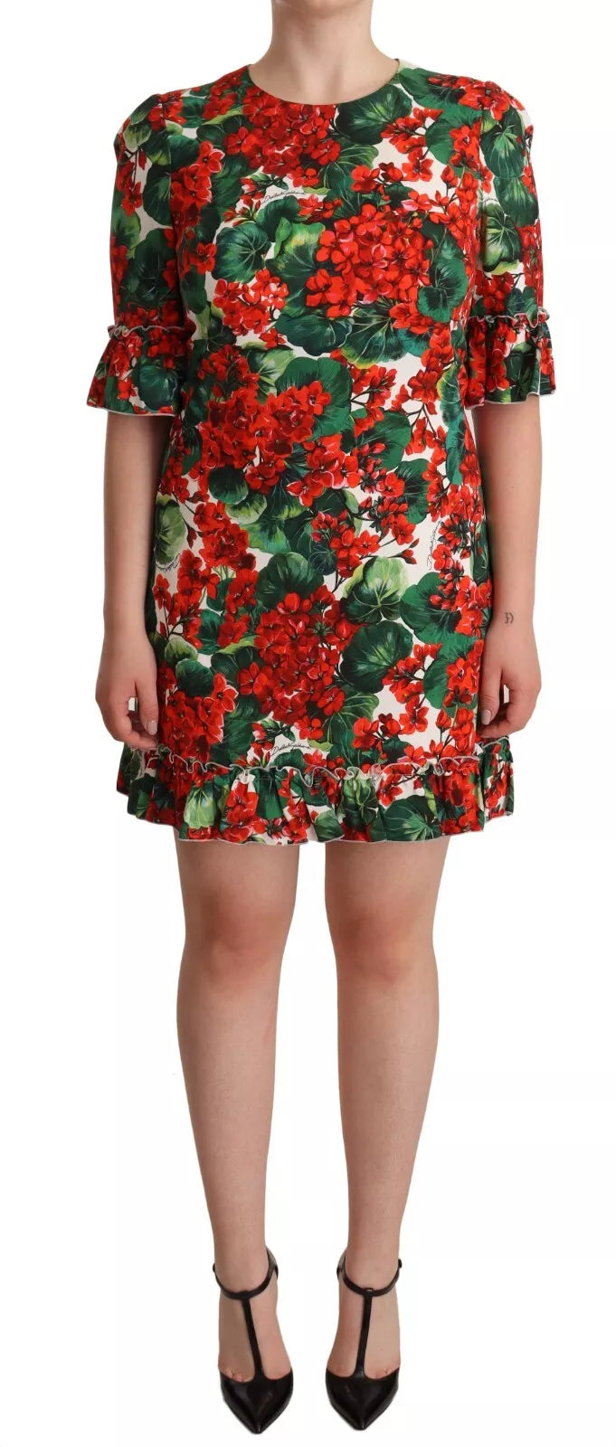 Dolce & Gabbana Red Green Portofino-Print Poplin Midi Dress