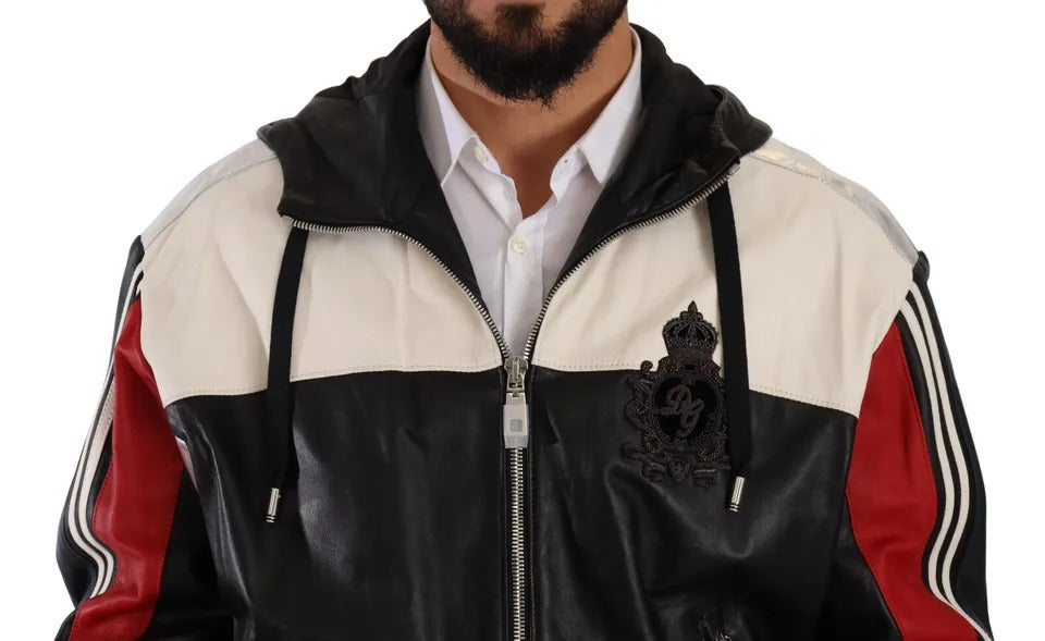 Dolce & Gabbana Black Leather Hooded Blouson Jacket