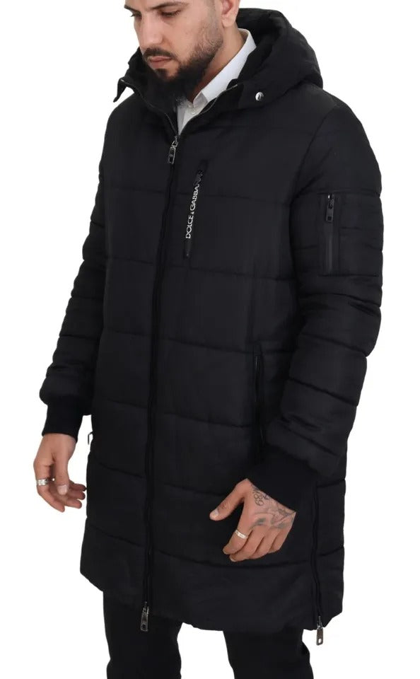 Dolce &amp; Gabbana Black Nylon Hooded Parka Coat Winter Jacket