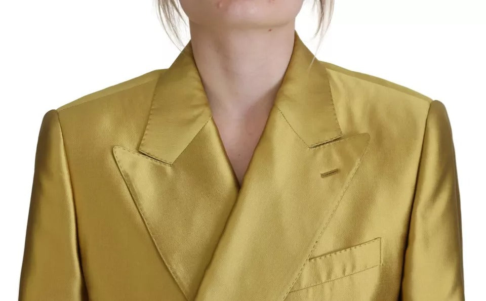 Dolce & Gabbana Gold Satin Long Sleeves Blazer Coat Jacket