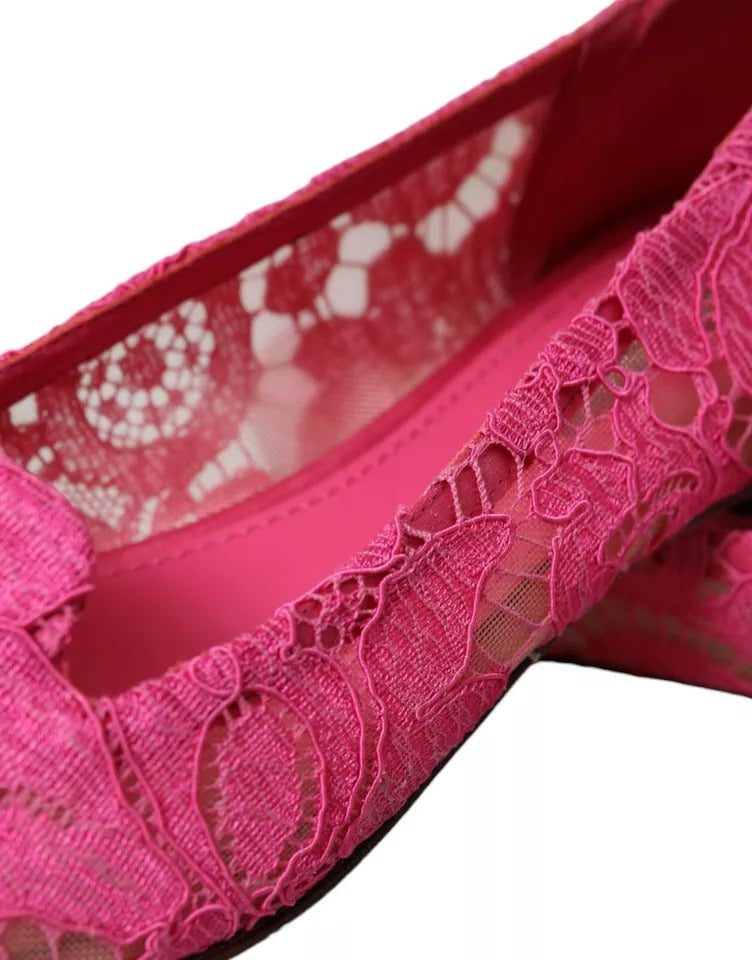 Dolce & Gabbana Pink Taormina Lace Slip On Flats Shoes