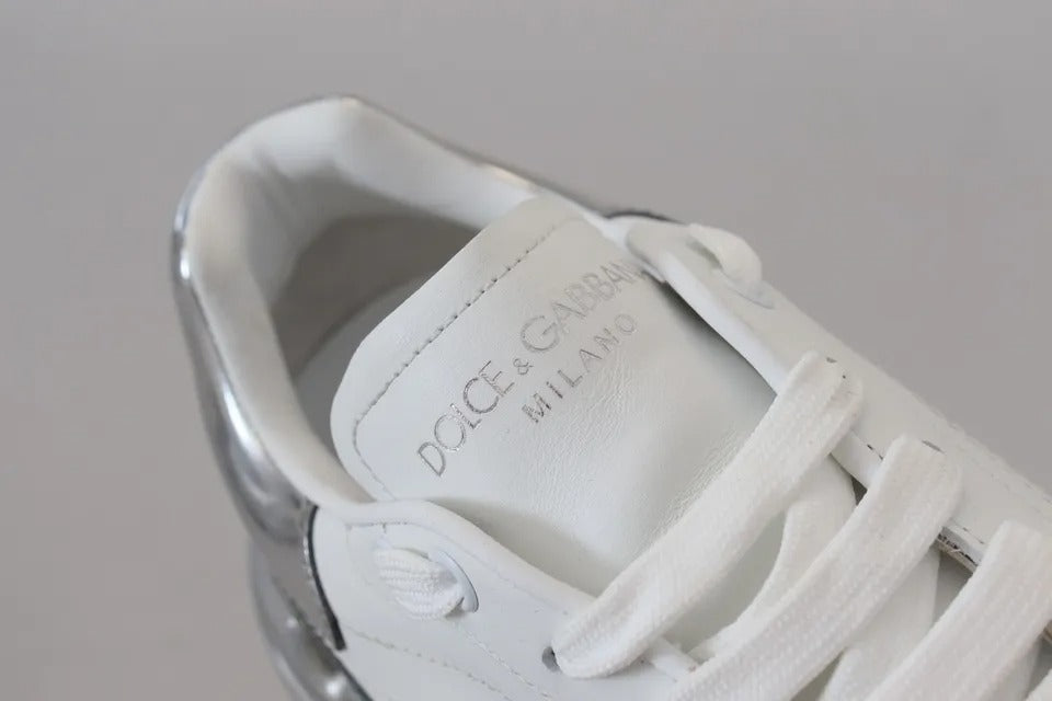 Dolce & Gabbana White Silver Leather Daymaster Sneakers Shoes