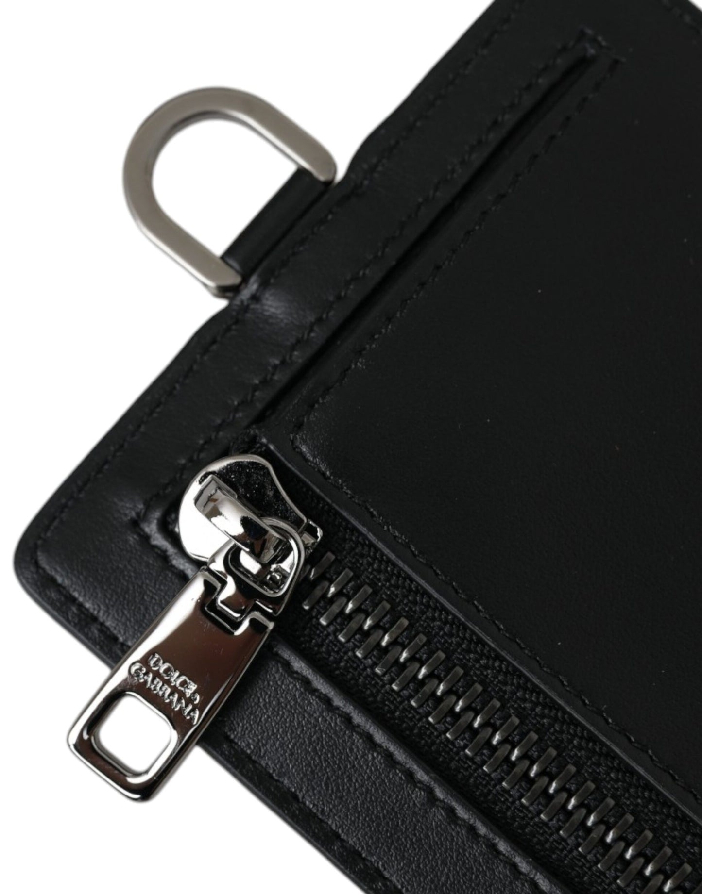 Dolce &amp; Gabbana Black Calf Leather Lanyard Logo Card Holder Men Wallet