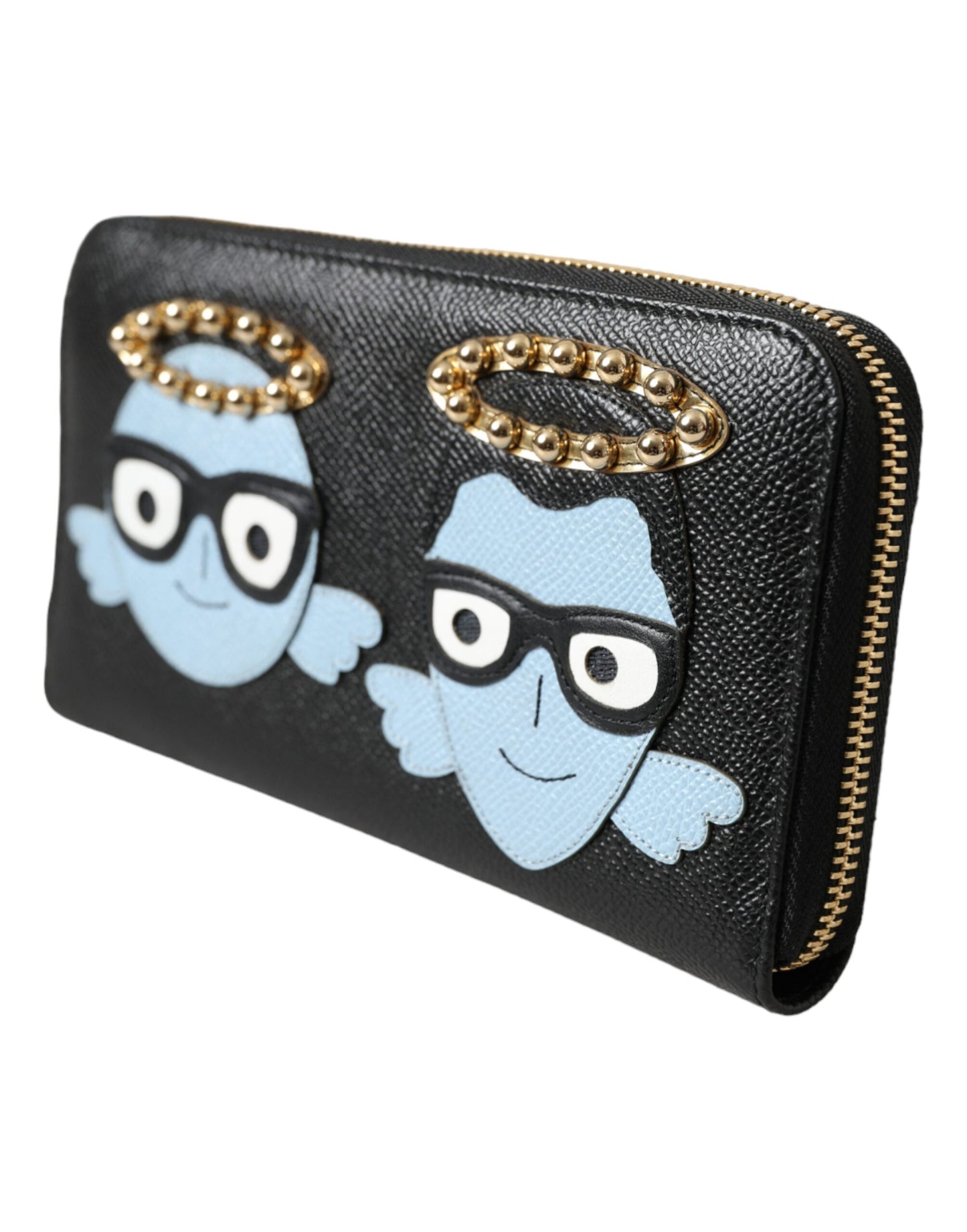 Dolce &amp; Gabbana Black Blue Leather #DGFAMILY Zipper Continental Men Wallet