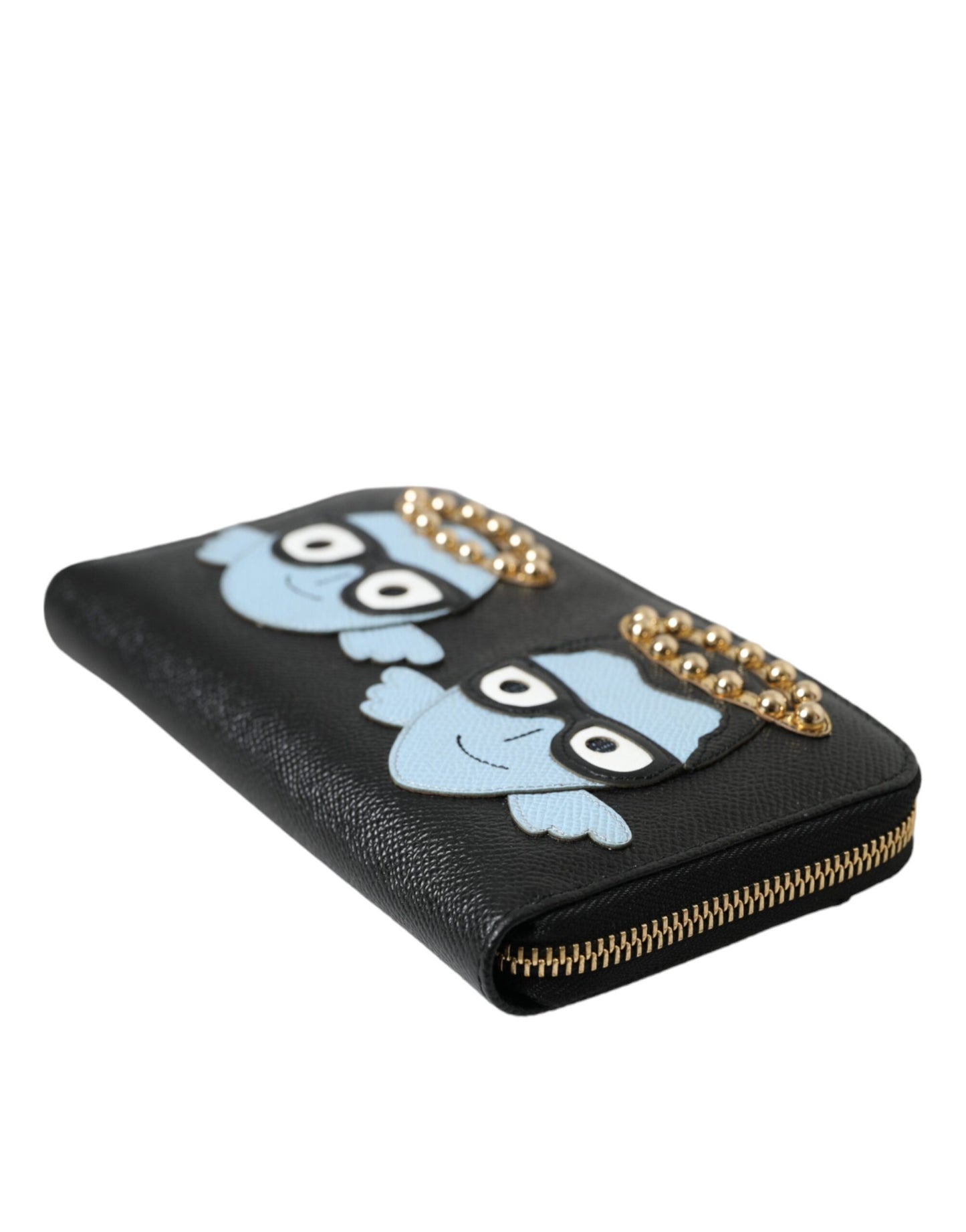 Dolce &amp; Gabbana Black Blue Leather #DGFAMILY Zipper Continental Men Wallet