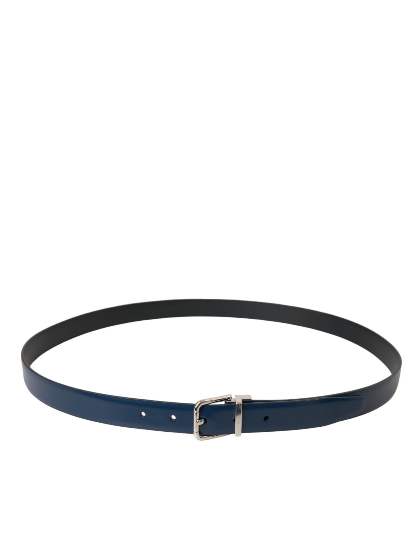 Dolce &amp; Gabbana Blue Calf Leather Silver Metal Buckle Belt Men