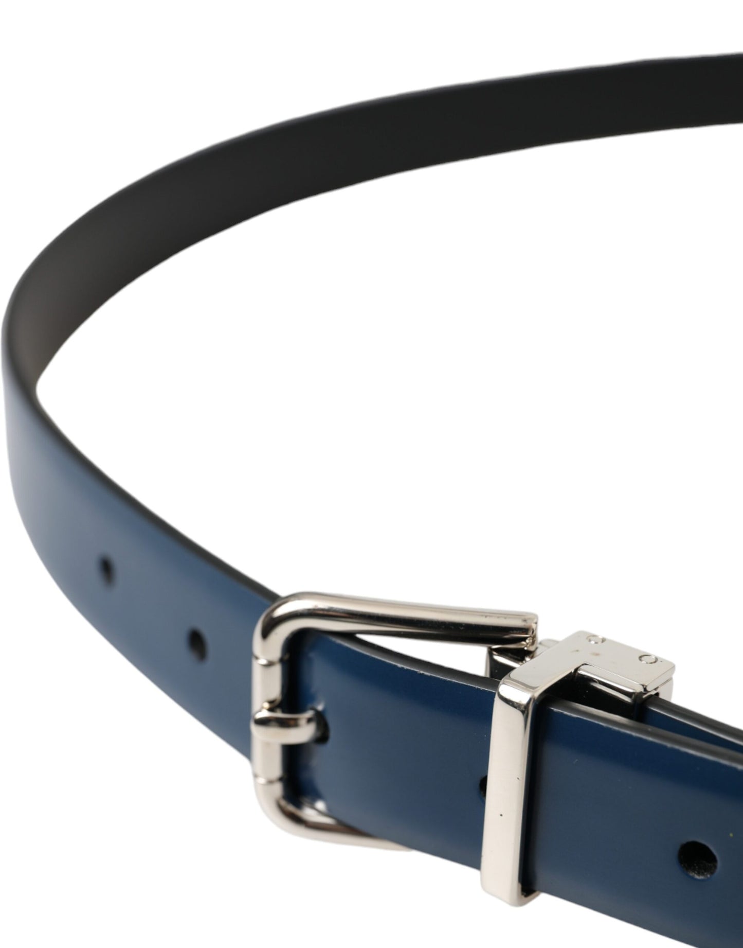 Dolce &amp; Gabbana Blue Calf Leather Silver Metal Buckle Belt Men