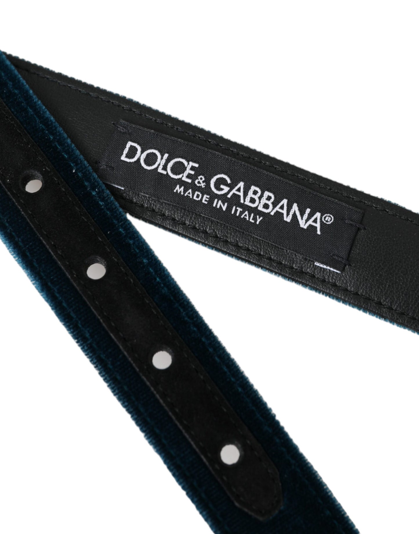 Dolce &amp; Gabbana Blue Velvet Leather Silver Metal Buckle Belt