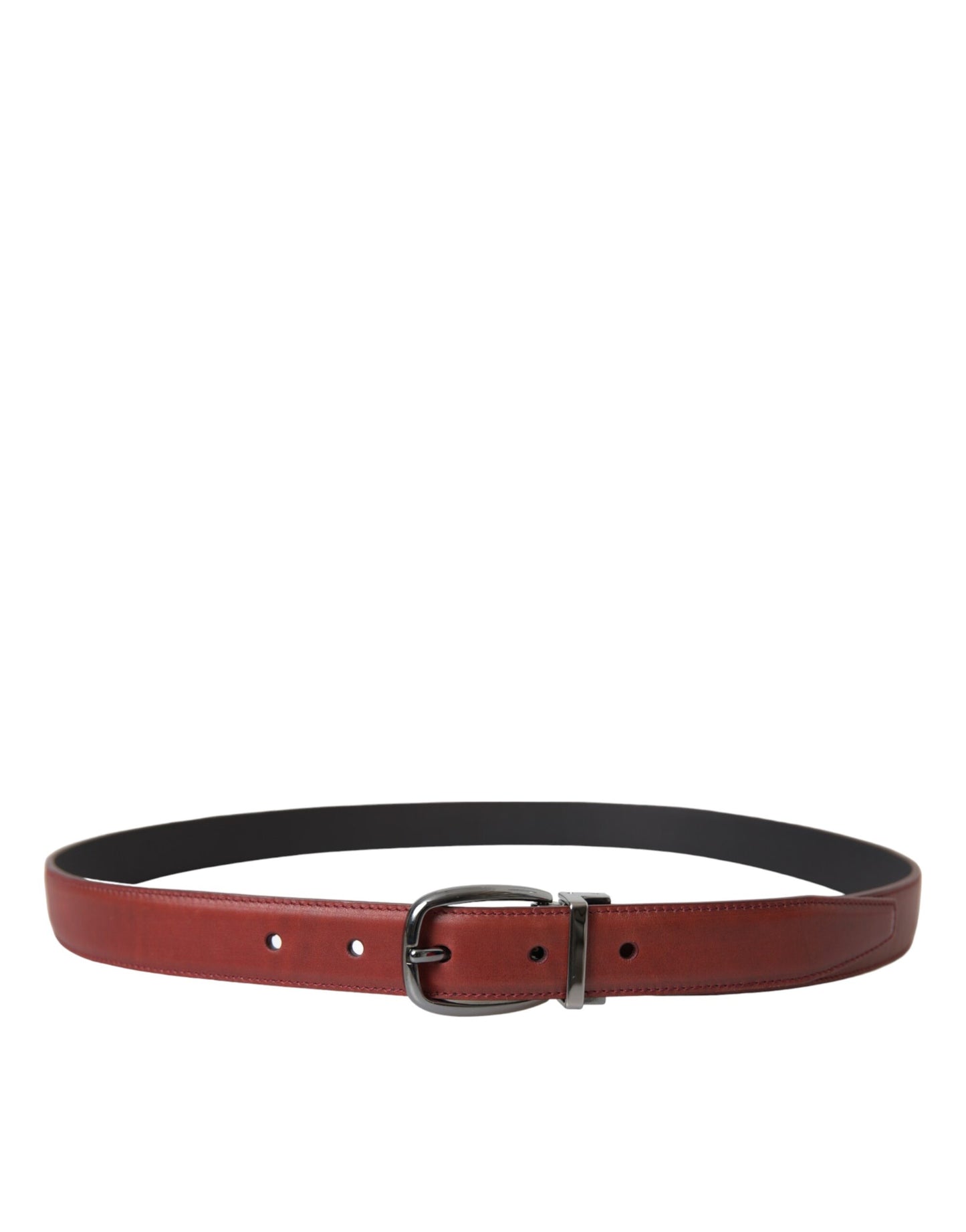 Dolce &amp; Gabbana Brown Leather Silver Metal Buckle Belt Men