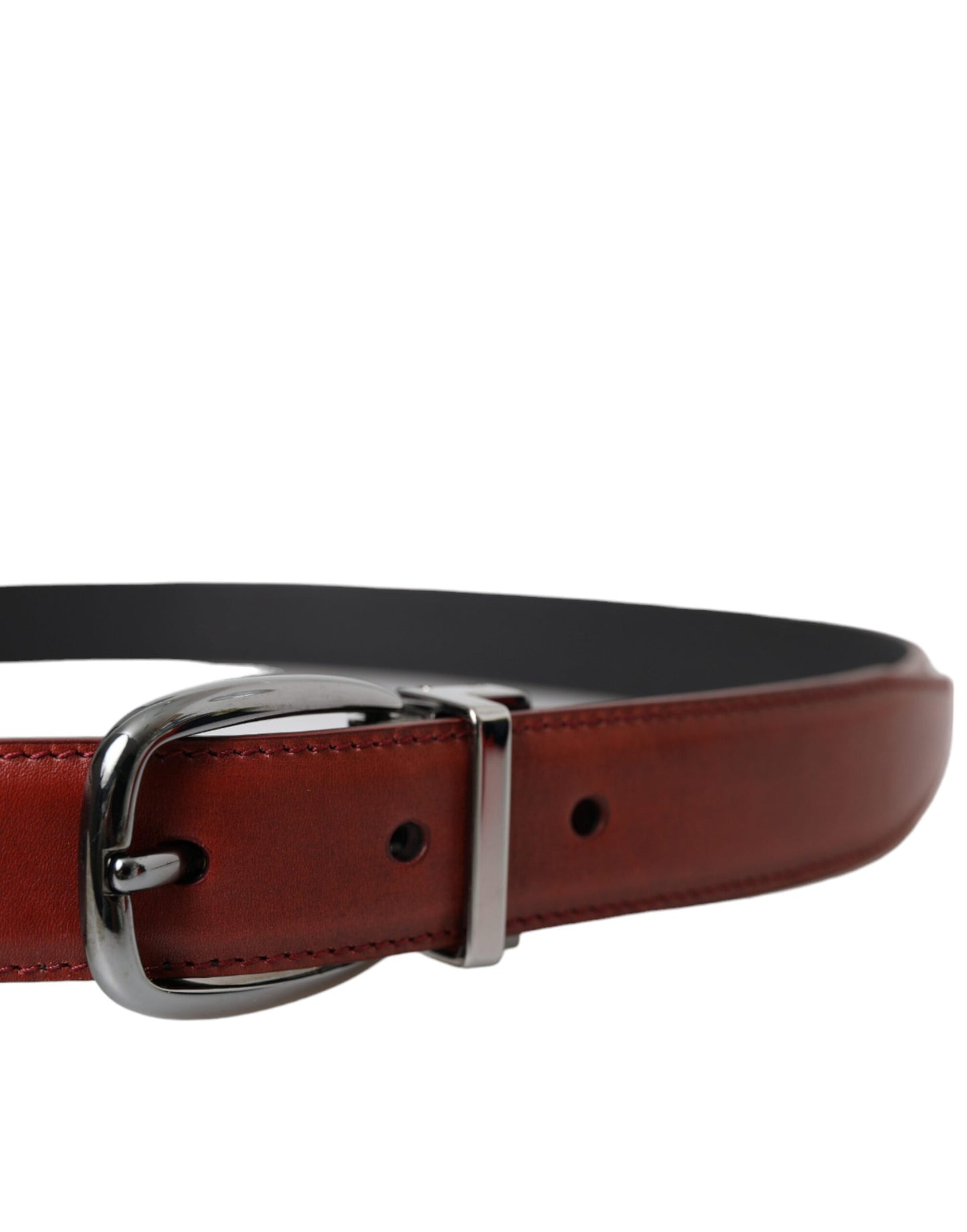 Dolce &amp; Gabbana Brown Leather Silver Metal Buckle Belt Men