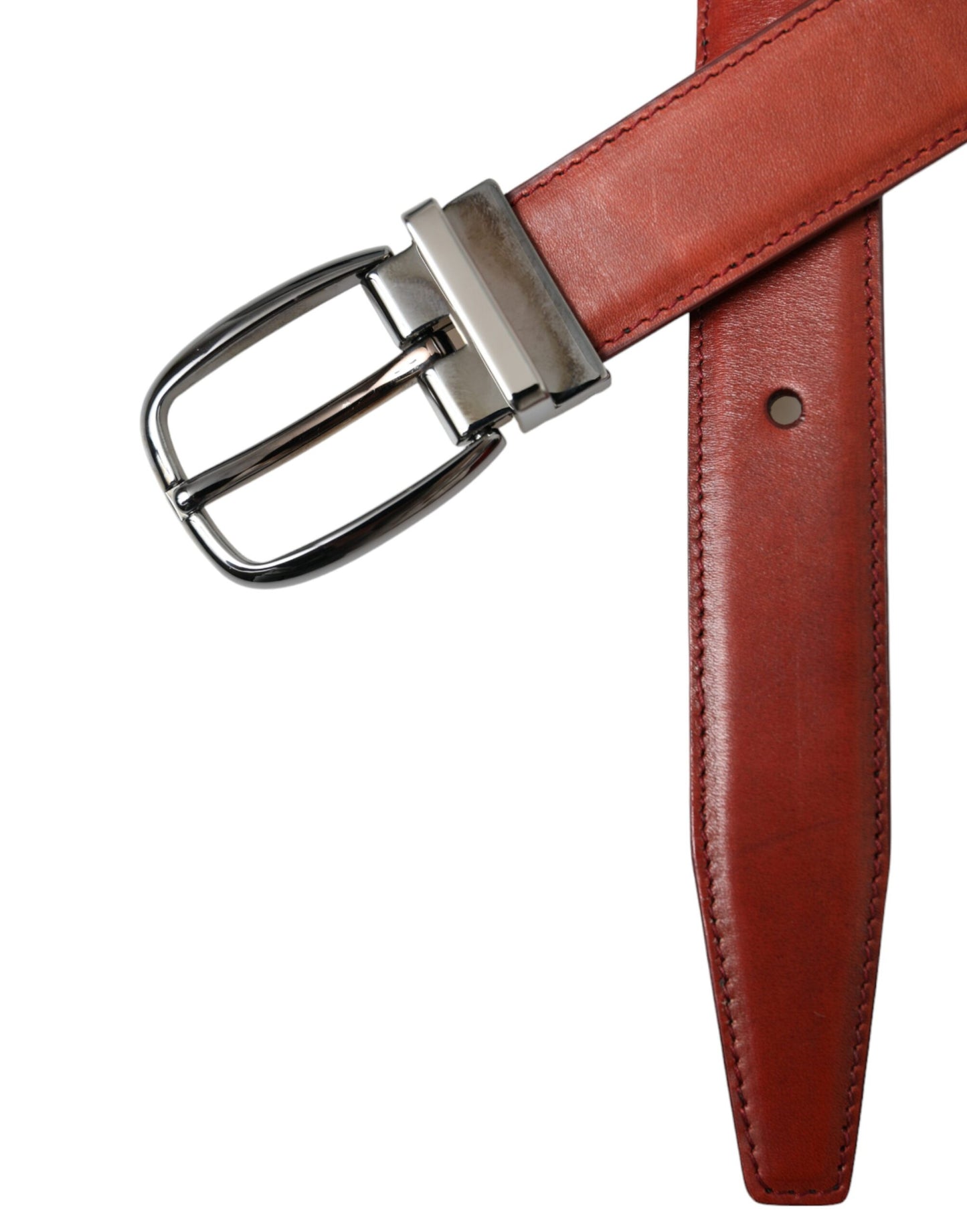 Dolce &amp; Gabbana Brown Leather Silver Metal Buckle Belt Men