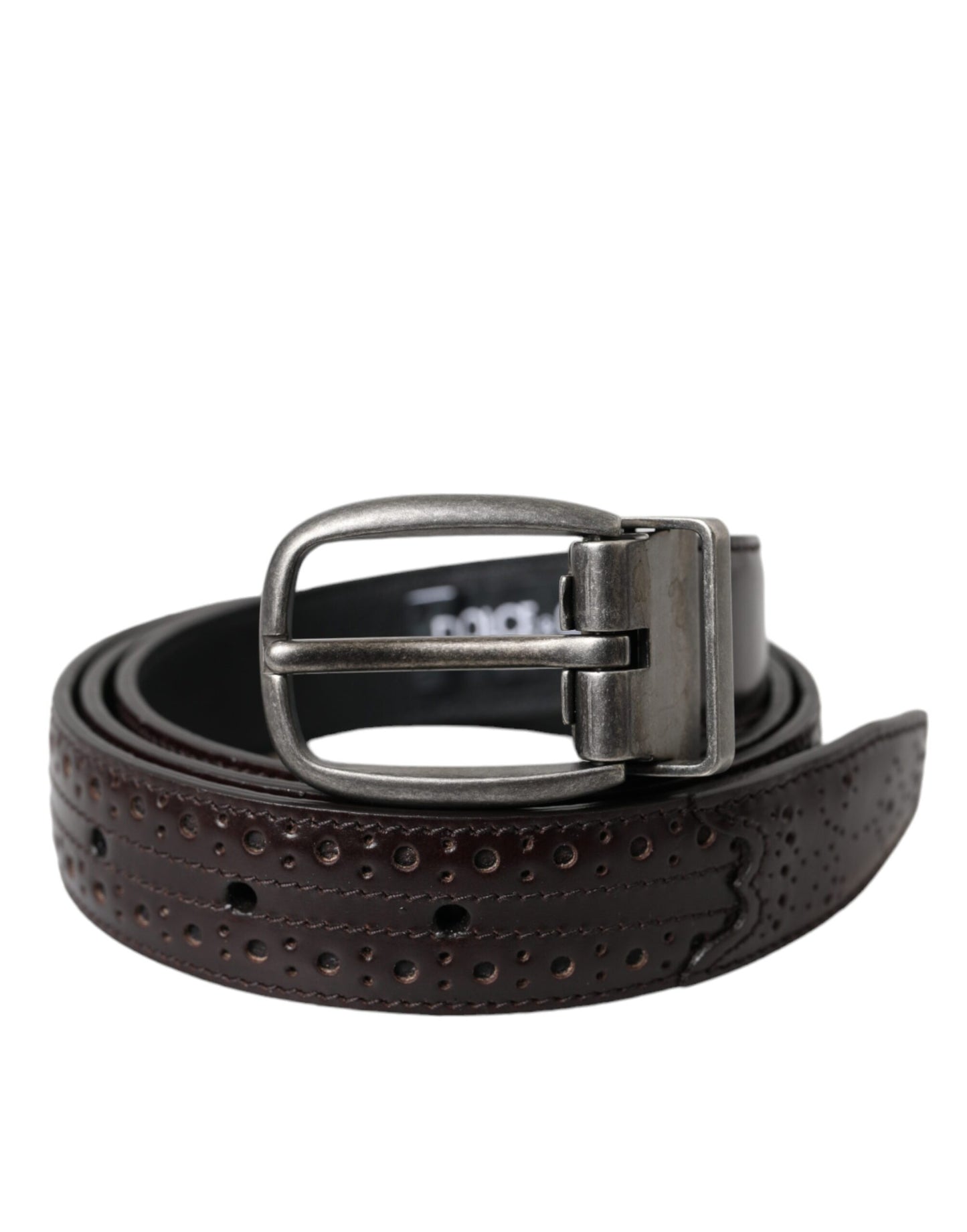 Dolce &amp; Gabbana Dark Brown Perforated Leather Metal Buckle Belt Men