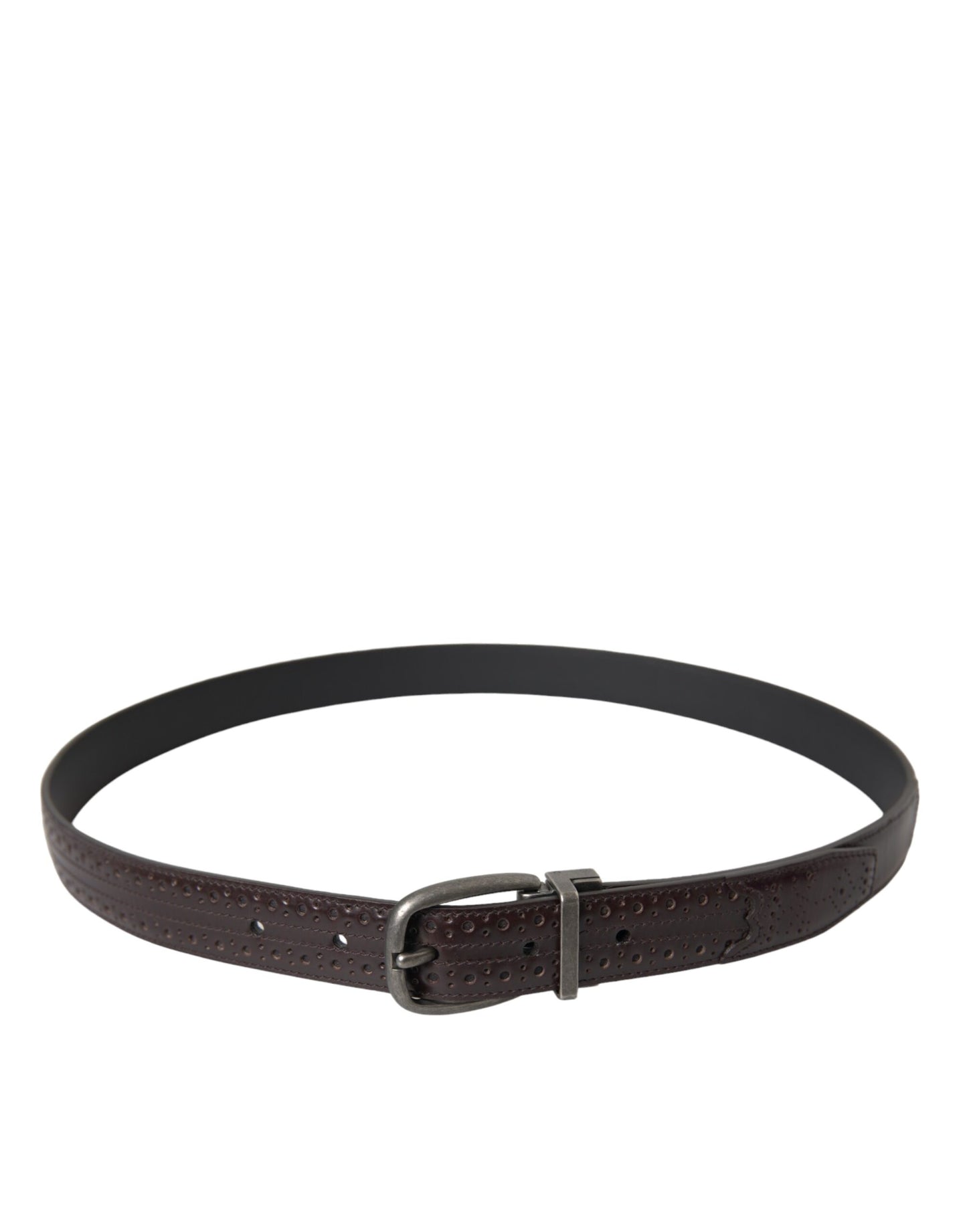 Dolce &amp; Gabbana Dark Brown Perforated Leather Metal Buckle Belt Men