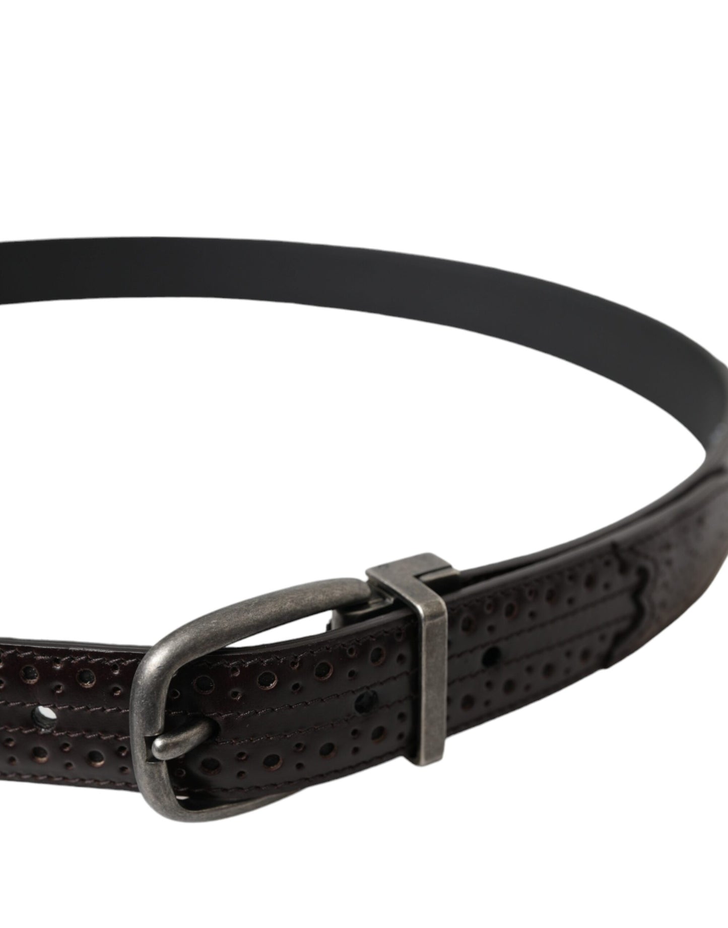 Dolce &amp; Gabbana Dark Brown Perforated Leather Metal Buckle Belt Men