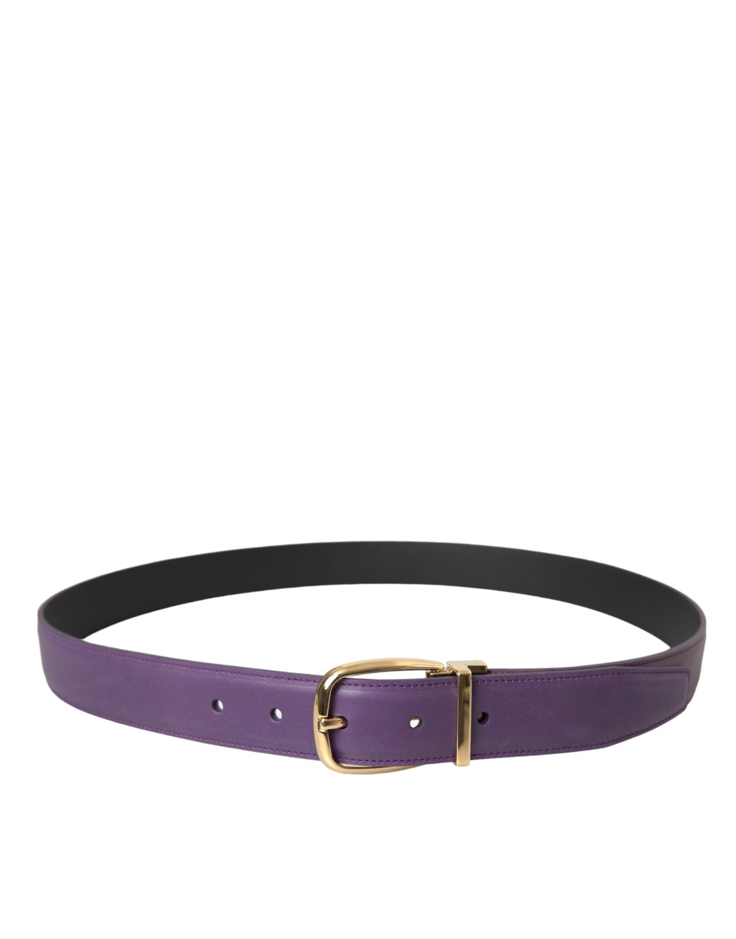 Dolce &amp; Gabbana Purple Leather Gold Metal Buckle Belt Men