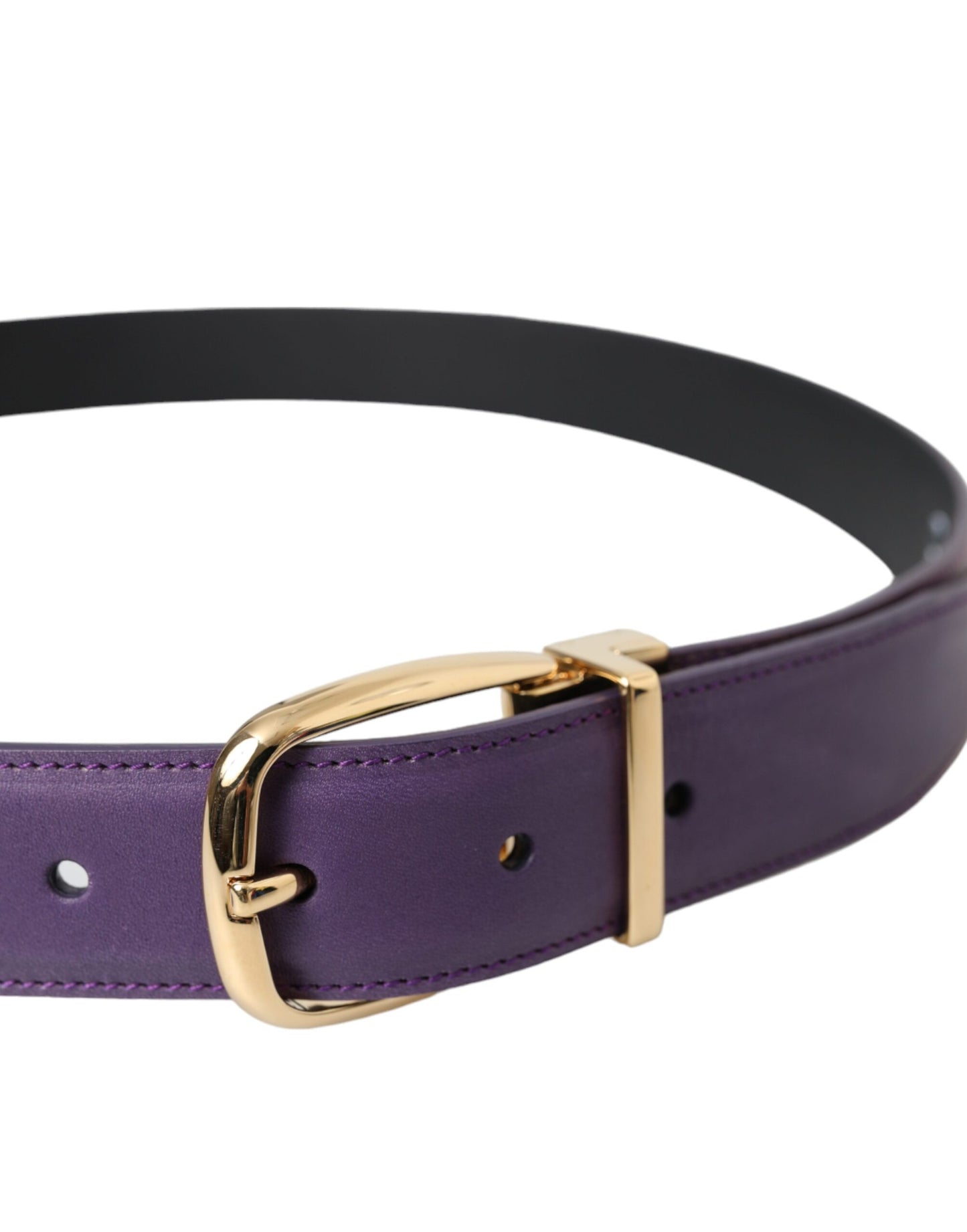 Dolce &amp; Gabbana Purple Leather Gold Metal Buckle Belt Men