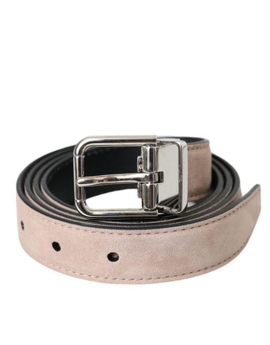 Dolce &amp; Gabbana Beige Suede Leather Silver Buckle Belt Men