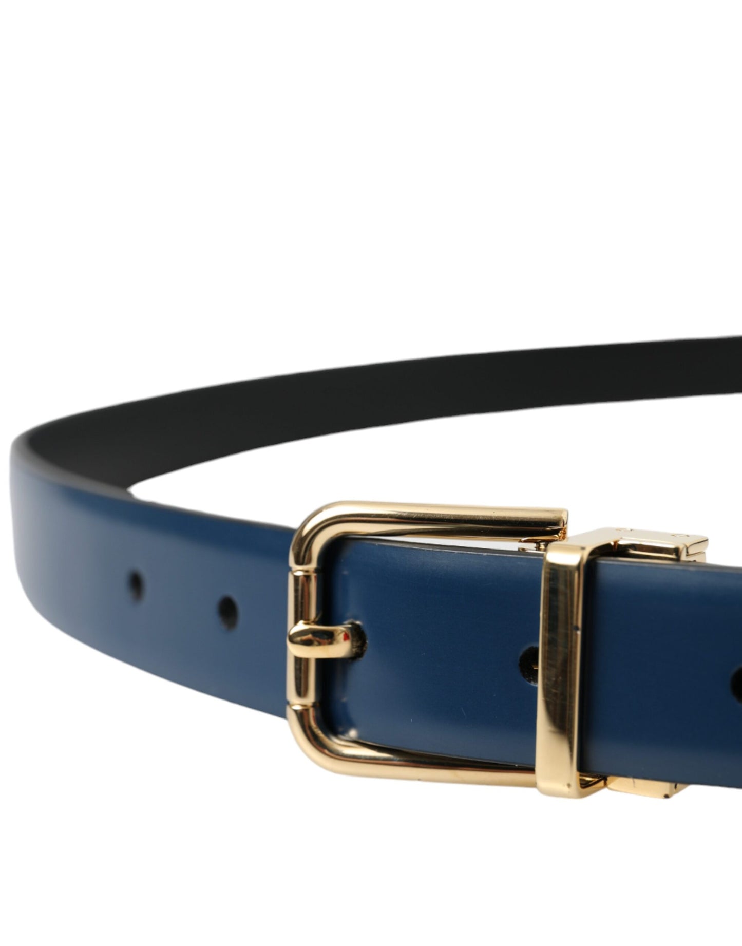 Dolce &amp; Gabbana Blue Calf Leather Gold Metal Buckle Belt Men