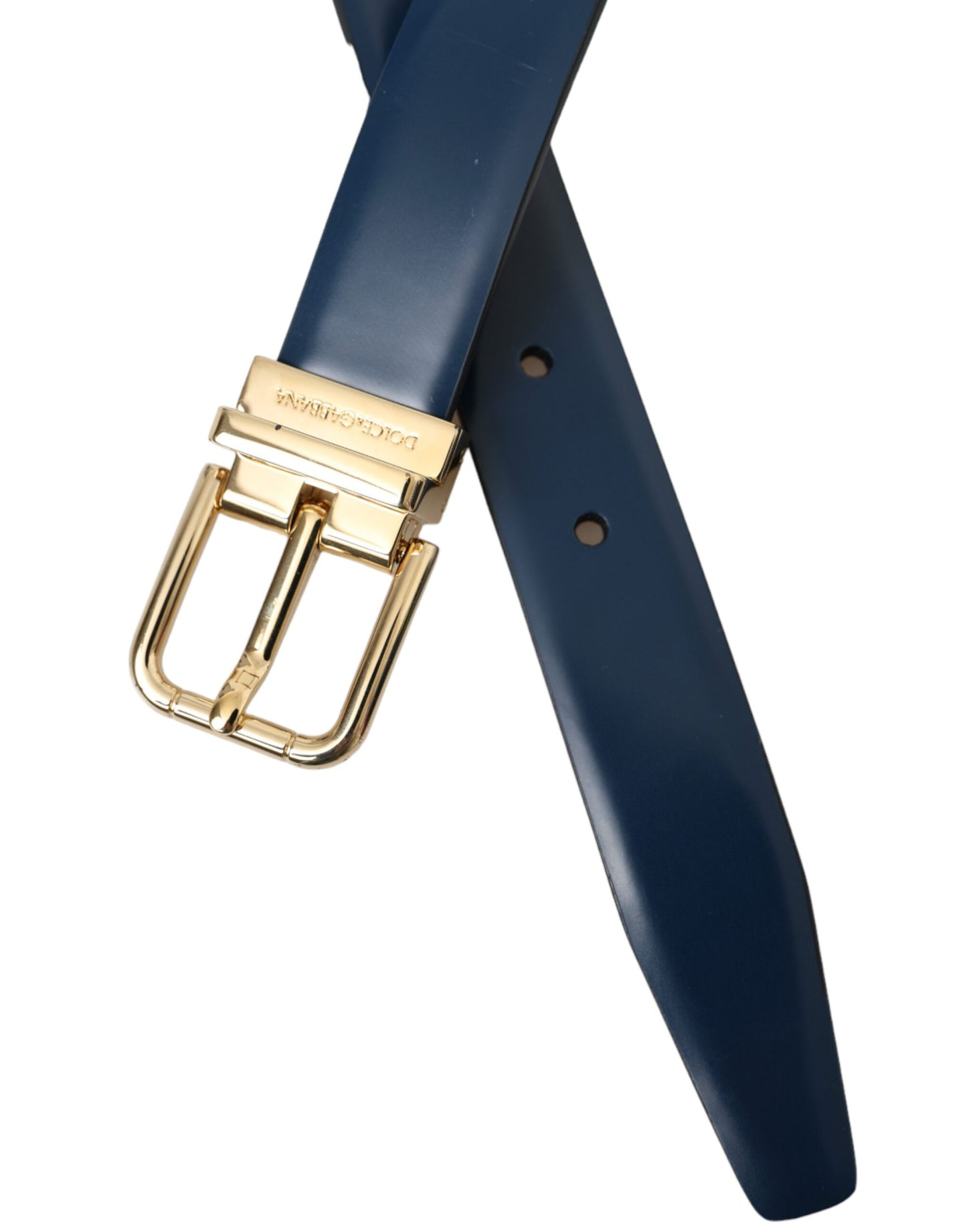 Dolce &amp; Gabbana Blue Calf Leather Gold Metal Buckle Belt Men