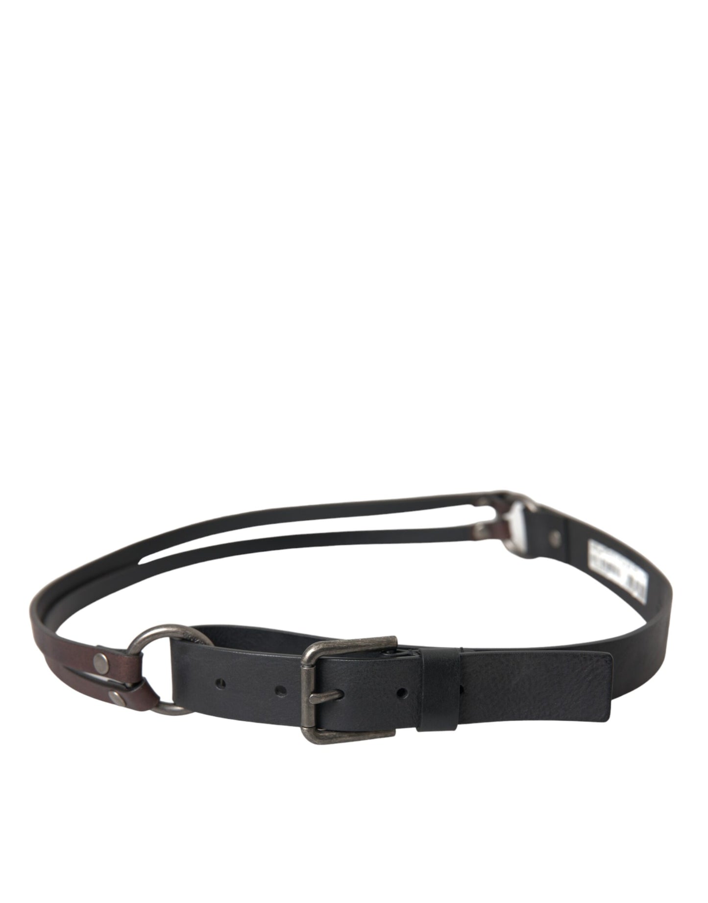 Dolce &amp; Gabbana Black Brown Leather Silver Metal Buckle Belt