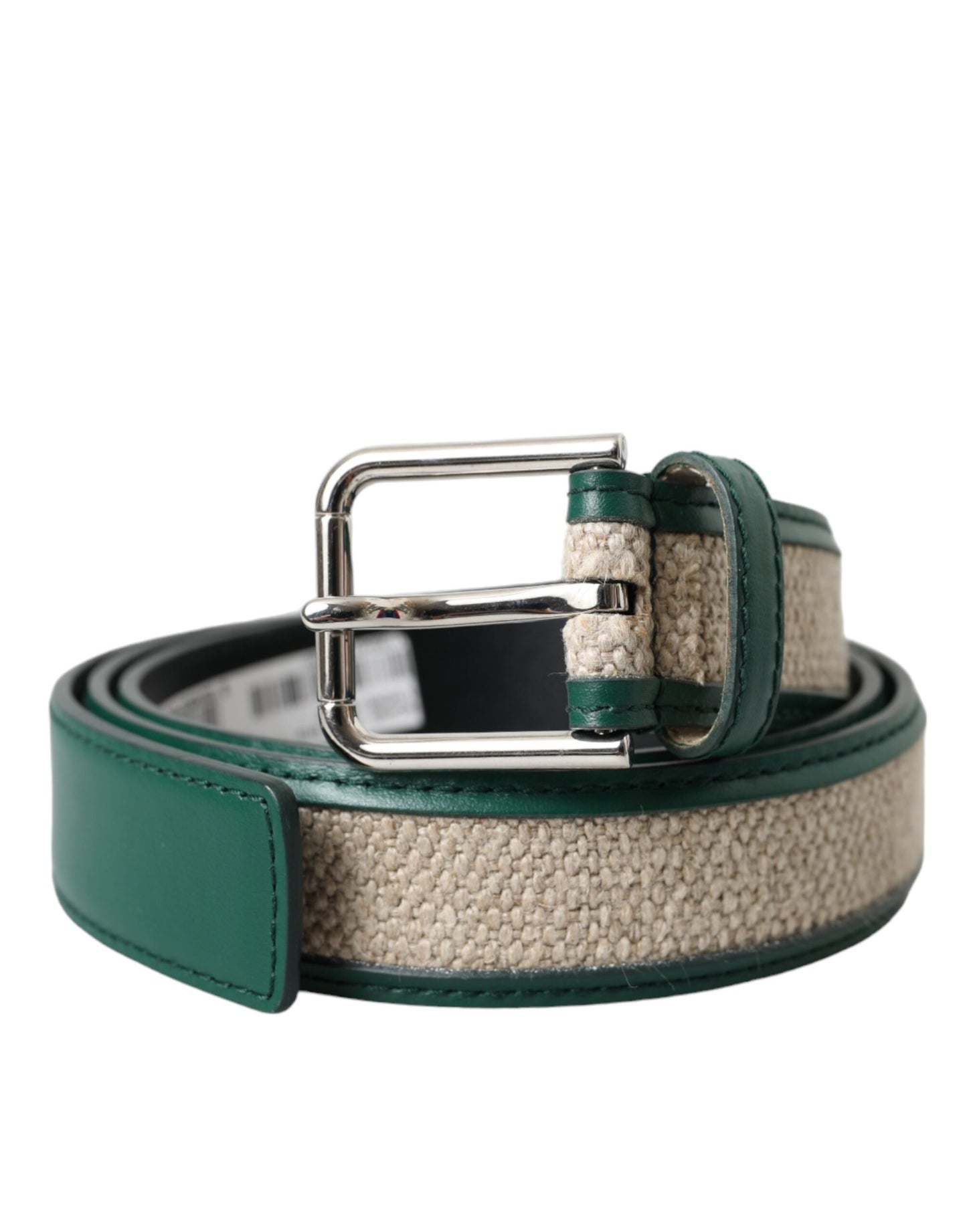 Dolce &amp; Gabbana Green Beige Leather Weaved Metal Buckle Belt