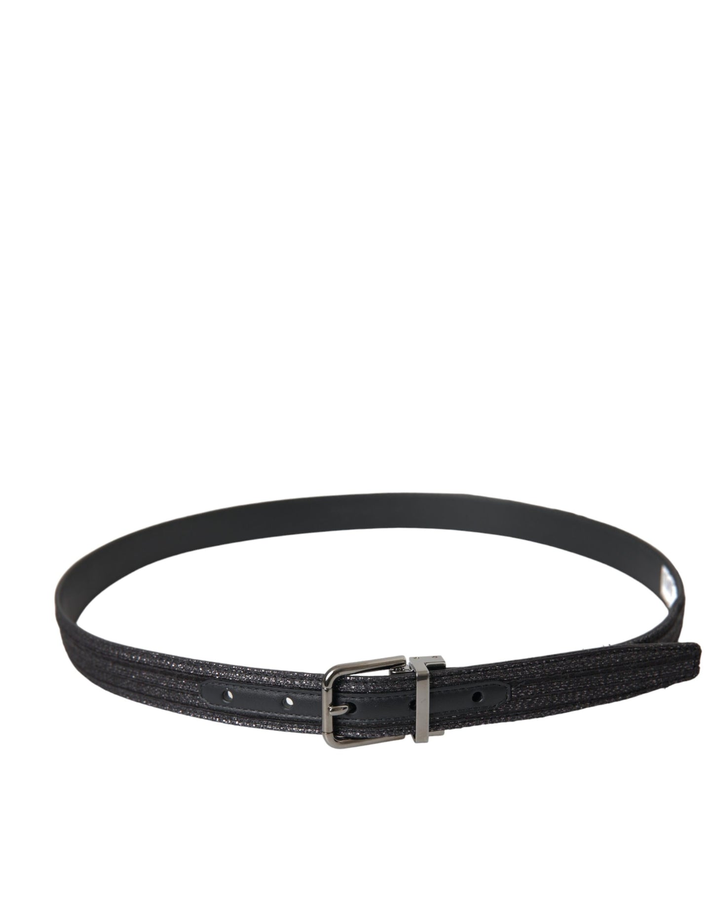 Dolce &amp; Gabbana Black Jacquard Stripes Silver Metal Buckle Belt