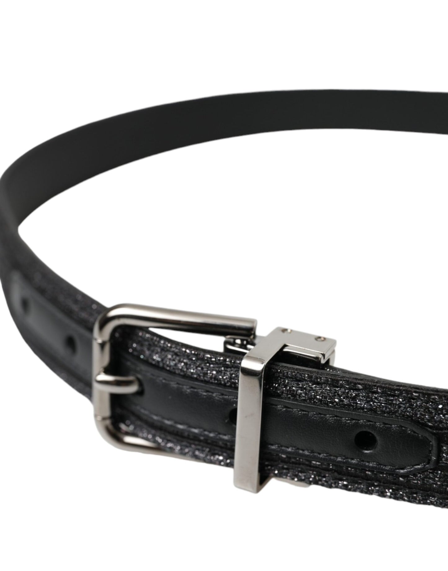 Dolce &amp; Gabbana Black Jacquard Stripes Silver Metal Buckle Belt