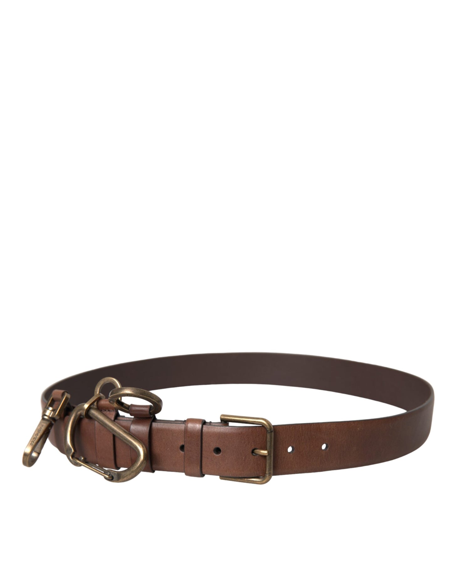 Dolce &amp; Gabbana Brown Calf Leather Gold Metal Buckle Belt Men