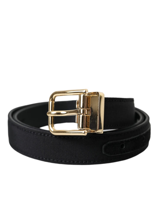 Dolce &amp; Gabbana Black Gros Grain Gold Metal Buckle Belt Men