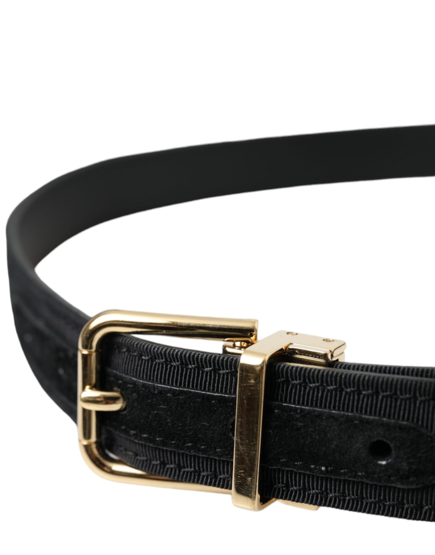 Dolce &amp; Gabbana Black Gros Grain Gold Metal Buckle Belt Men