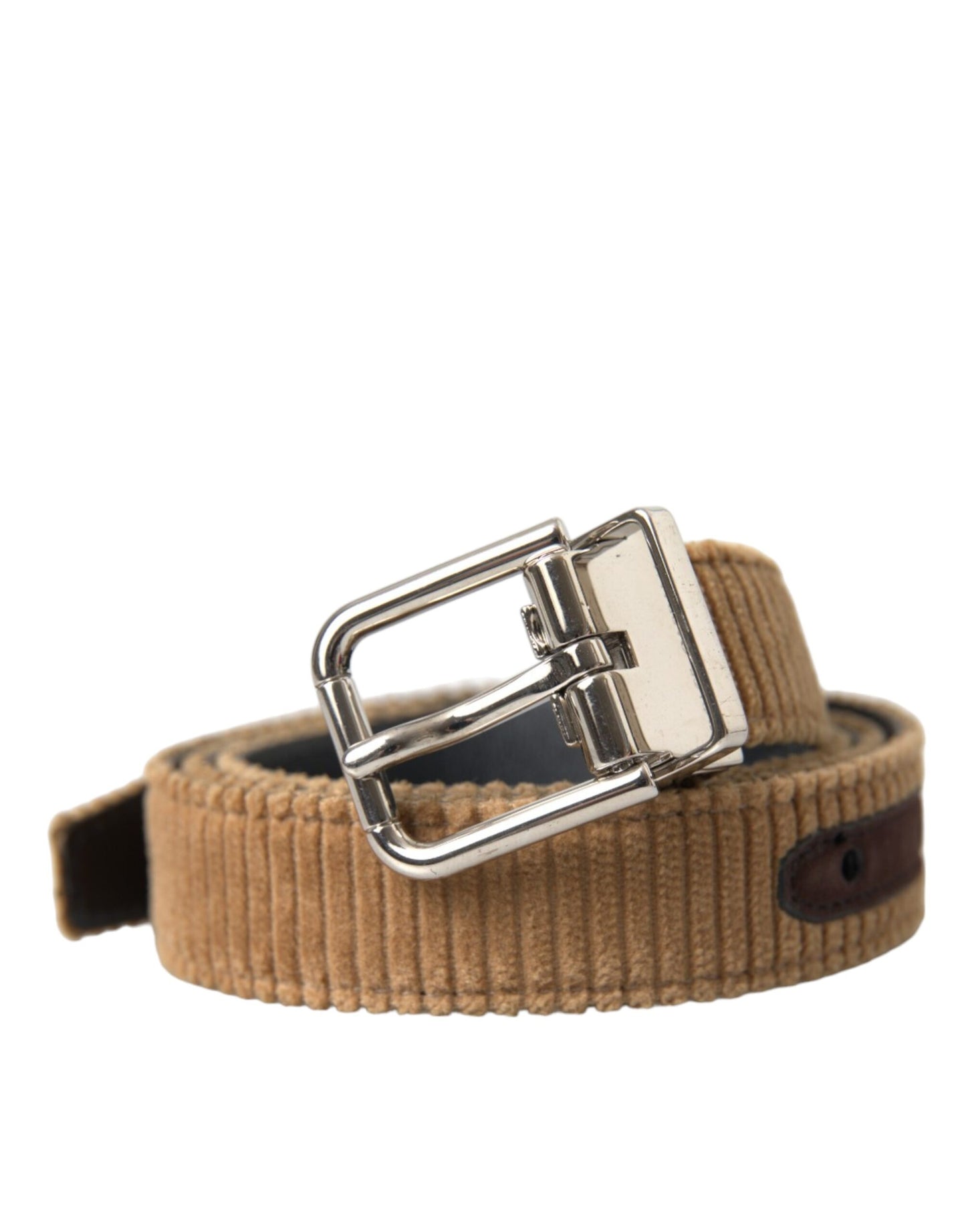 Dolce &amp; Gabbana Brown Velvet Silver Metal Buckle Belt Men