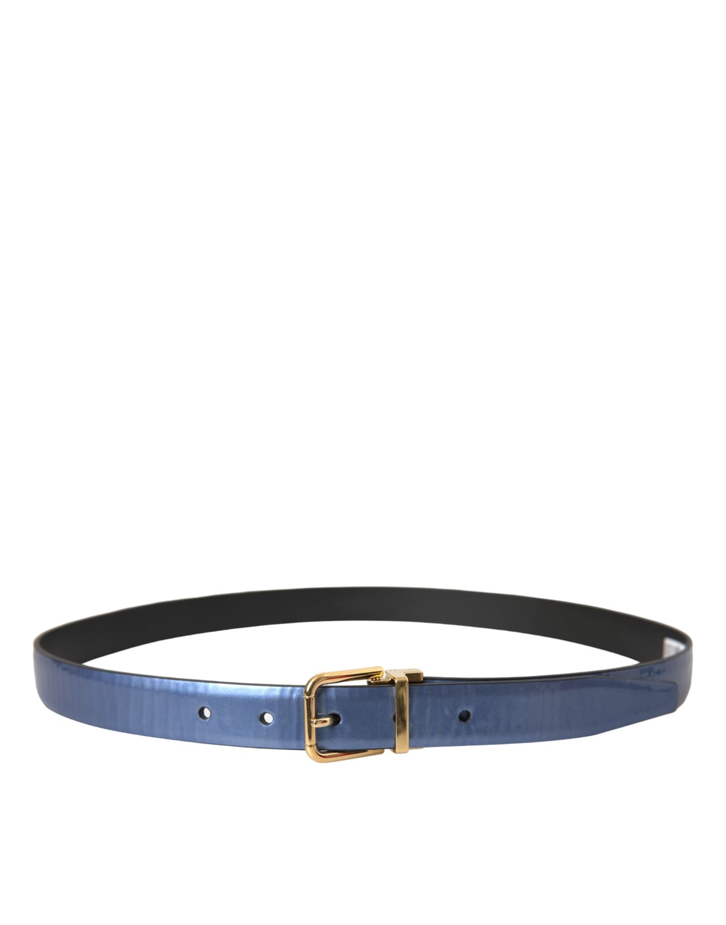 Dolce &amp; Gabbana Metallic Blue Leather Gold Metal Buckle Belt